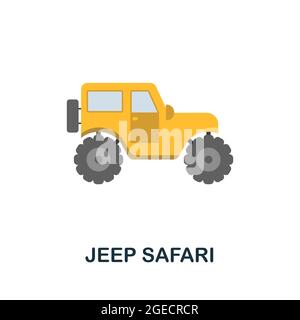 Flache Ikone der Jeep Safari. Farbiger Schild aus der Sammlung der Ausflüge. Creative Jeep Safari Symbol Illustration für Web-Design, Infografiken und vieles mehr Stock Vektor