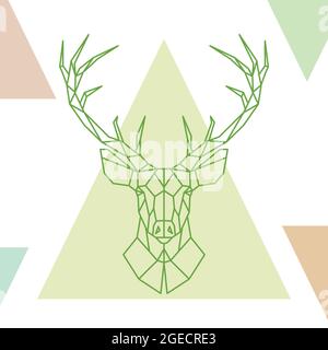 Geometrischer Hirschkopf auf bunten Dreiecken. Vektorgrafik. Stock Vektor