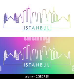 Skyline von Istanbul. Farbenfroher, linearer Stil. Editierbare Vektordatei. Stock Vektor