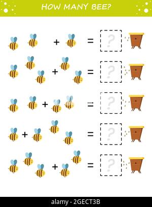 Mathematik pädagogisches Spiel für Kinder. Lernzählung, Zusatzarbeitsblatt für Kinder. Stock Vektor