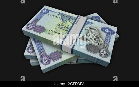 Arabische Emirate Dirhams Geldpaket 3d-Illustration. 500 AED Dubai Banknotenbündel. Konzept von Finanzen, Bargeld, Wirtschaftskrise, Unternehmenserfolg, re Stockfoto