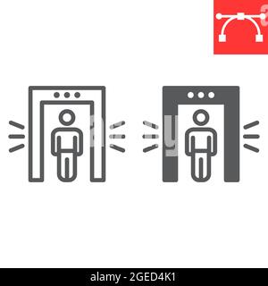 Metalldetektorlinie und Glyphen-Symbol, Sicherheit und Flughafen, Sicherheitskontrolle Vektor-Symbol, Vektorgrafiken, editierbare Kontur Umriss Zeichen, eps 10. Stock Vektor