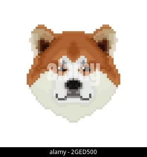 Akita Inu Hundekopf im Pixel Art Stil. Vektorgrafik. Stock Vektor