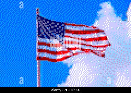 Pixel Art 8-Bit-Grafik. Amerikanische Flagge. Stockfoto