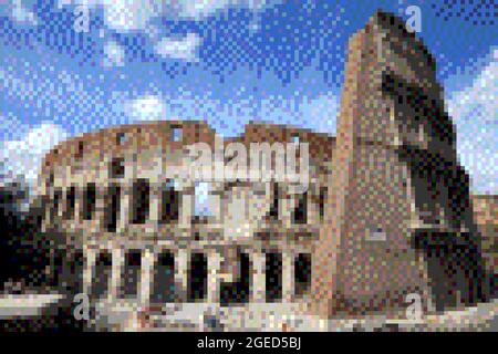 Pixel Art 8-Bit-Grafik. Rom, Italien - Kolosseum. Stockfoto