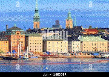 Pixel Art 8-Bit-Grafik. Stockholm, Schweden. Stockfoto