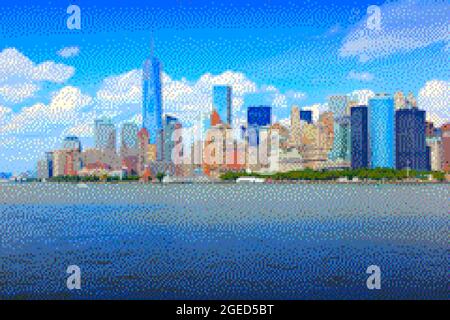 Pixel Art 8-Bit-Grafik. New York City - Skyline von Manhattan. Stockfoto