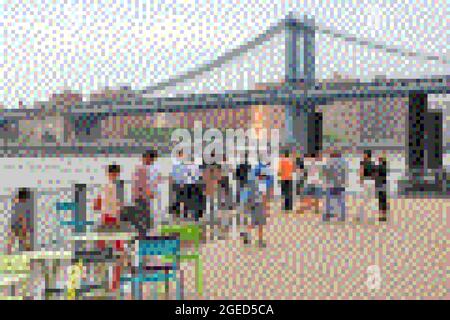 Pixel Art 8-Bit-Grafik. New York - Brooklyn Bridge. Stockfoto