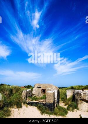 Deutscher Bunker, Reste des atlantischen Wakll, Utah Beach, Manche Department, Cotentin, Normandie Region, Frankreich Stockfoto