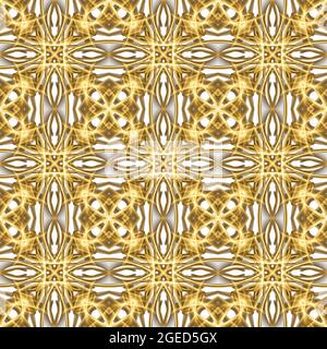 Nahtlose abstrakte geometrische florale Oberfläche Muster in goldener Farbe mit symmetrischer Form horizontal und vertikal wiederholen. Für Modedesign verwenden Stockfoto