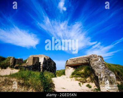 Deutscher Bunker, Reste des atlantischen Wakll, Utah Beach, Manche Department, Cotentin, Normandie Region, Frankreich Stockfoto