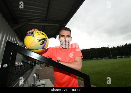 Oriam Sports Centre Edinburgh, Schottland, Großbritannien 19. Aug-21 Hearts Michael Smith Pressekonferenz für Cinch Premiership Spiel gegen Aberdeen Credit: eric mccowat/Alamy Live News Stockfoto