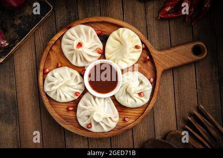 Georgische khinkali-Knödel, gefüllt mit Fleisch Stockfoto