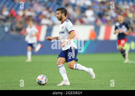 18. August 2021; Foxborough, MA, USA; D.C. United Mittelfeldspieler Felham Martins (8) in Aktion während eines MLS-Spiels zwischen D.C. United und New England Revolution im Gillette Stadium. Anthony Nesmith/CSM Stockfoto