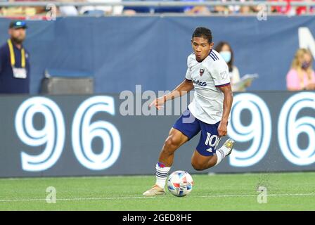 18. August 2021; Foxborough, MA, USA; D.C. vereinte den Stürmer Edison Flores (10) in Aktion während eines MLS-Matches zwischen D.C. United und New England Revolution im Gillette Stadium. Anthony Nesmith/CSM Stockfoto