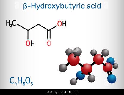 Beta-Hydroxybutyronsäure, 3-Hydroxybutyronsäure-Molekül. Es ist Beta-Hydroxy-Säure, ist Vorläufer von Polyestern, biologisch abbaubare Kunststoffe. Strukturell Stock Vektor