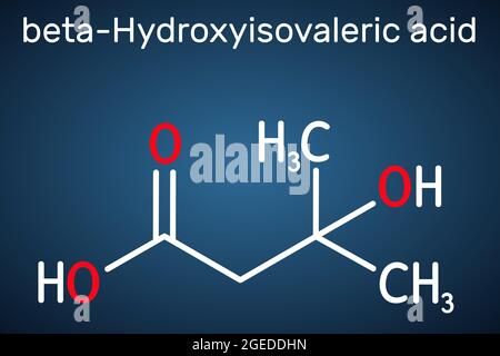 Beta-Hydroxy-Beta-Methylbutyronsäure, HMB, Beta-Hydroxyisovalerinsäure-Molekül. Es ist ein Indikator für Biotin-Mangel, Leucin-Metabolit. Strukturell Stock Vektor