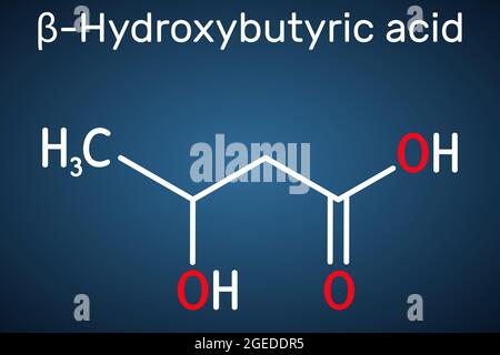 Beta-Hydroxybutyronsäure, 3-Hydroxybutyronsäure-Molekül. Es ist Beta-Hydroxy-Säure, ist Vorläufer von Polyestern, biologisch abbaubare Kunststoffe. Strukturell Stock Vektor