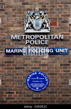 London England UK Metrpolitan Police Marine Policing Unit Wapping Photo Brian Harris 18. August 2021 die Marine Policing Unit (MPU) ist die wasserbasierte p Stockfoto