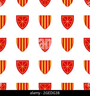 Schild Muster wiederholen nahtlose Muster. Mittelalterliches königliches heraldisches Muster mit Waffe für Textilien, Sammelalbum, Poster, Bücher. Vektorgrafik Stock Vektor