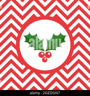 Holly Beeren auf gestreifter roter Hintergrund Weihnachtskarte. Vektorgrafik. Stock Vektor