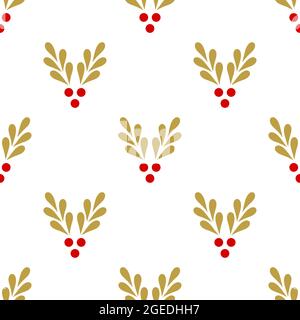 Gold Mistel Dekor elegant Weihnachten nahtlose Muster. Vektorgrafik. Stock Vektor