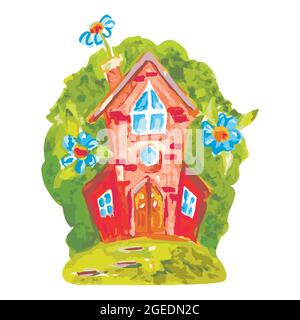 Das Haus ist Aquarell, Vektorgrafik auf weißem Hintergrund Stock Vektor