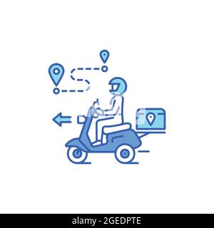 Symbol für die Farblinie der Kurierzustellung. Mann fährt Motorrad. Expressversand. Für Webseite, App anmelden. UI UX GUI Design-Element Stock Vektor