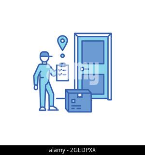 Kurierversand unter dem Symbol für die Türfarbe. Bleib zu Hause. Für Webseite, App anmelden. UI UX GUI Design-Element Stock Vektor