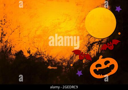 halloween Hintergrund, orange Backstein Wand Hintergrund. Platz für Text. Flach legen. 3D-Illustration Stockfoto