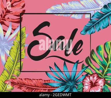 Banner Werbeverkauf Dschungel Punk Banner für Social Media, saure tropische Zusammensetzung, um Ihr Design zu schmücken, Social-Media-Frame-Mockup Stock Vektor