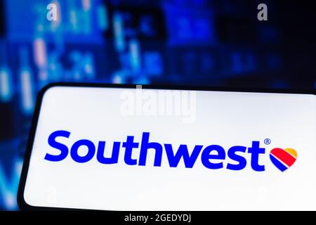 In dieser Abbildung ist das Logo von Southwest Airlines auf einem Smartphone zu sehen. Stockfoto