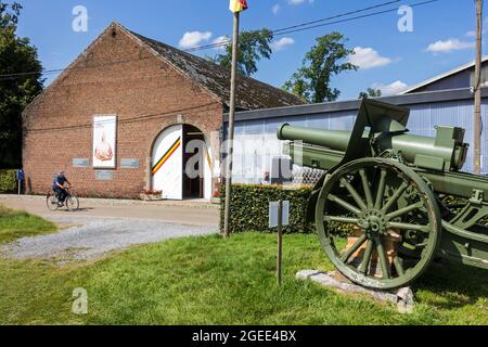 1. Weltkrieg Museum Schlacht der Silberhelme / Schlacke der Zilveren Helmen über den letzten großen Kavallerieanschlag der deutschen Armee in Halen, Limburg, Belgien Stockfoto