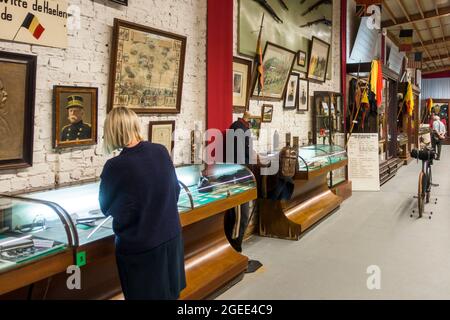 1. Weltkrieg Museum Schlacht der Silberhelme / Schlacke der Zilveren Helmen über den letzten großen Kavallerieanschlag der deutschen Armee in Halen, Limburg, Belgien Stockfoto