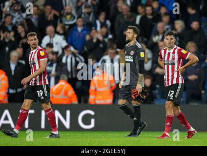 West Bromwich, Großbritannien. August 2021. Jack Robinson (19) von Sheffield United und seine Teamkollegen während des Sky Bet Championship-Spiels zwischen West Bromwich Albion und Sheffield United am 18. August 2021 bei den Hawthorns, West Bromwich, England. Foto von Andy Rowland. Quelle: Prime Media Images/Alamy Live News Stockfoto