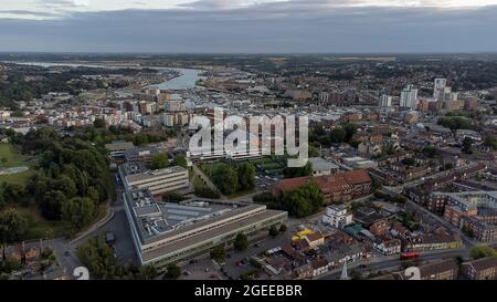 Eine Luftaufnahme der University of Suffolk in Ipswich, Großbritannien Stockfoto