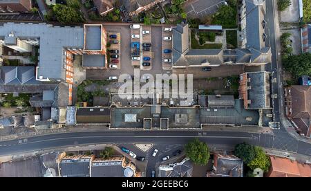 Eine Luftaufnahme des ehemaligen East Suffolk County Council-Gebäudes in Ipswich, Großbritannien Stockfoto