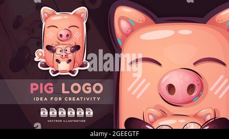 Cartoon Figur Familie Schwein - lustige Aufkleber Stock Vektor