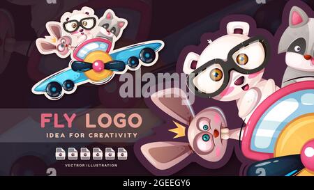 Cartoon-Charakter niedlich fliegen Freunde Stock Vektor