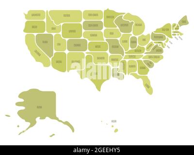 Vereinfachte Karte der USA, Vereinigte Staaten von Amerika. Abgerundete Zuständen mit glatter Umrandung. Einfache flache Vektorkarte mit Statusnamen Stock Vektor