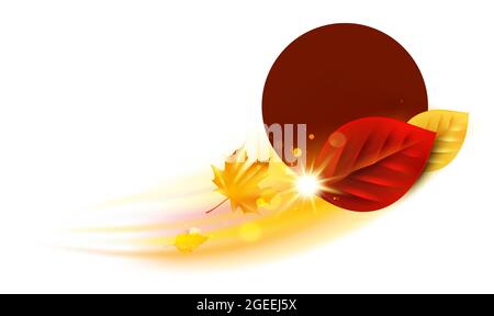 Runde Bannervorlage mit fliegenden Herbstblättern und Bokeh-Licht Stock Vektor