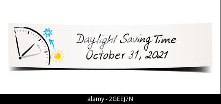 Papierbanner mit handgeschriebener Erinnerung an die europäische Sommerzeit mit handgeschriebenem Zeitsymbol Stock Vektor