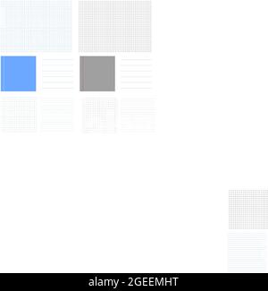 Leere Schulraster Vektorhintergründe festlegen. Quadratisches liniertes Papierraster. Breite horizontale Linie Hinweis leer. Notizen Erinnerung, To-Do-Liste. Stock Vektor