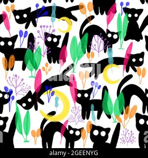 Lustige Cartoon-Katzen auf Plats. Nahtloses Muster Stockfoto