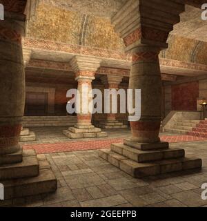 3D-Illustration eines antiken Fantasietempels und Thronraumes für den Hintergrund Stockfoto