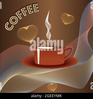 Kaffeetasse mit Kaffee-Vektor-Bild, Dekor für Café, heißer Kaffee, Getränk, Mischung, Brauerei-Ikone Stock Vektor