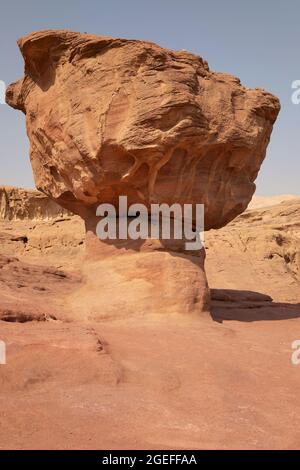 Der rote Sandstein-Hoodoo nannte den Pilz-Felsen im Timna Park, Israel Stockfoto