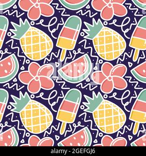Lustige bunte nahtlose Doodle von Sommer-Elemente Stock Vektor