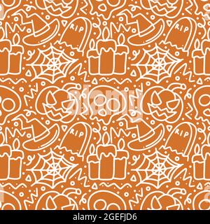 Nahtloses Muster mit vielen Halloween-Elementen Stock Vektor