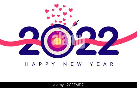 Erreichung des gesetzten Ziels im Happy New Year 2022. Vektorgrafik. Stock Vektor